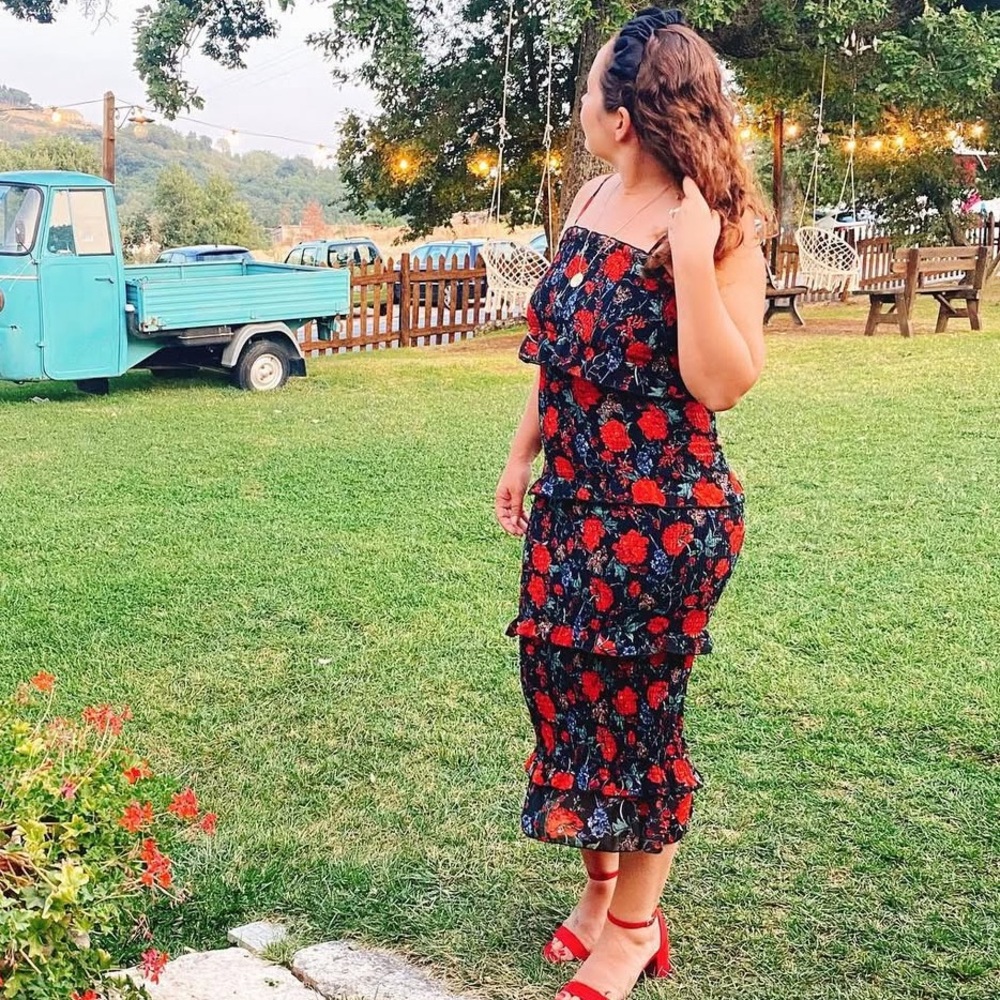 Reverse Black and Red Floral Dress